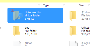 unknown files virtual folder contains data without root folder