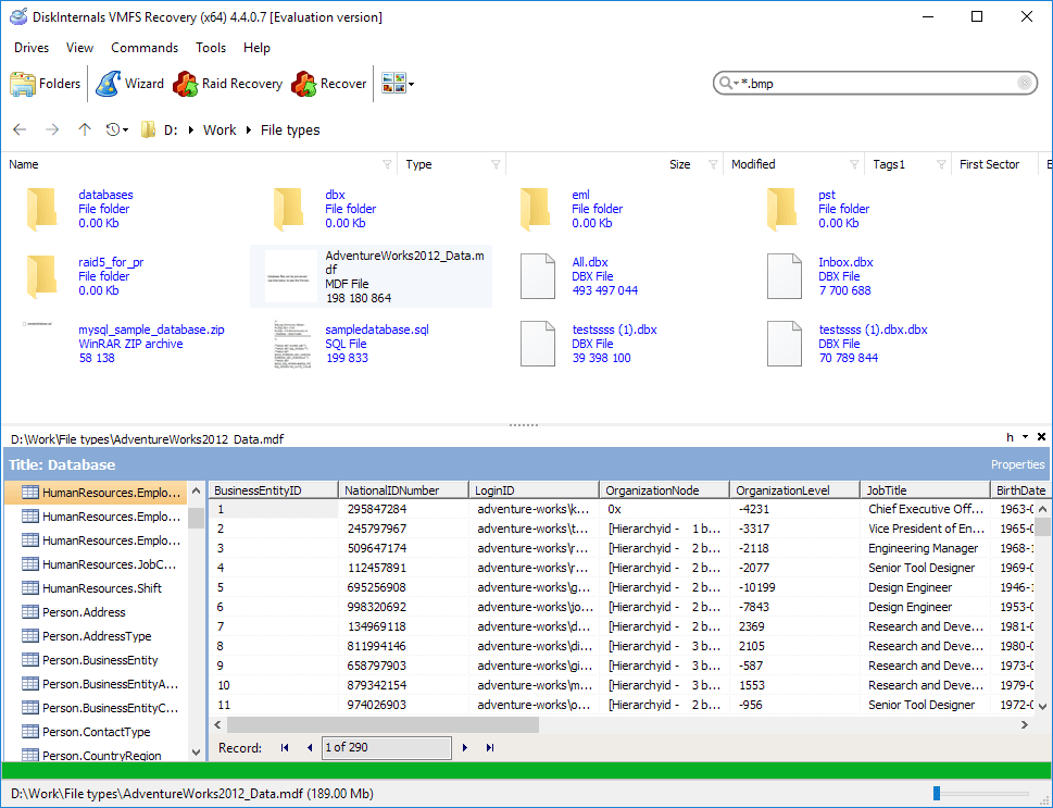 screen with database preview. MySQL and MSSQL and several other database formats are supported