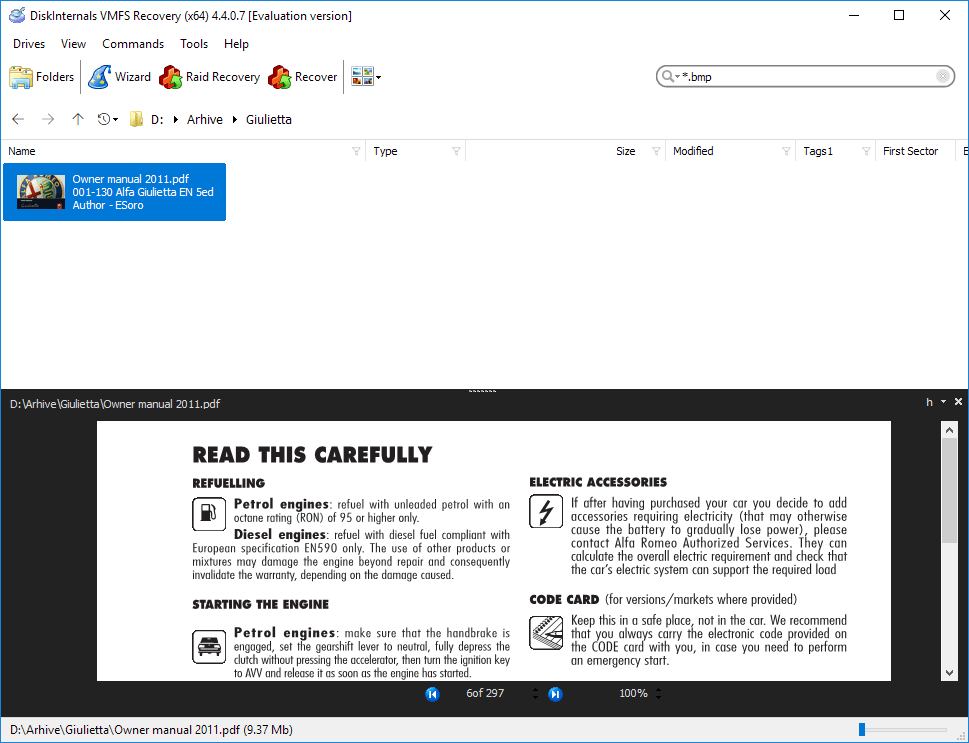 screen with document preview *.PDF, *.DOCX and *.DOC file types