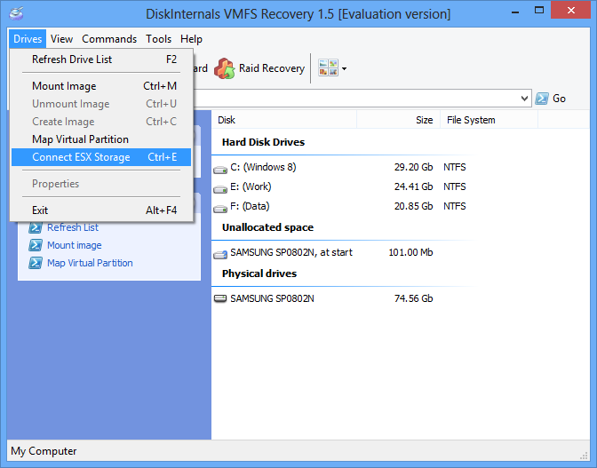 VMFS Recovery™ Connect ESX Storage