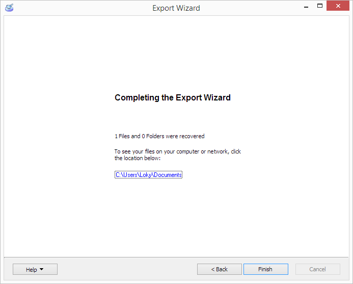 Completing the Export Wizard