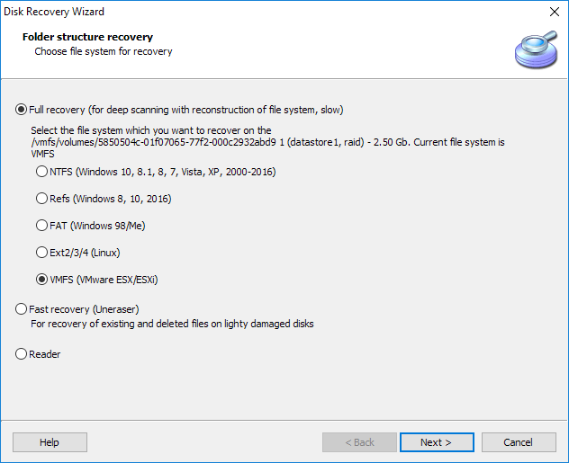 Partition with detected VMFS file system