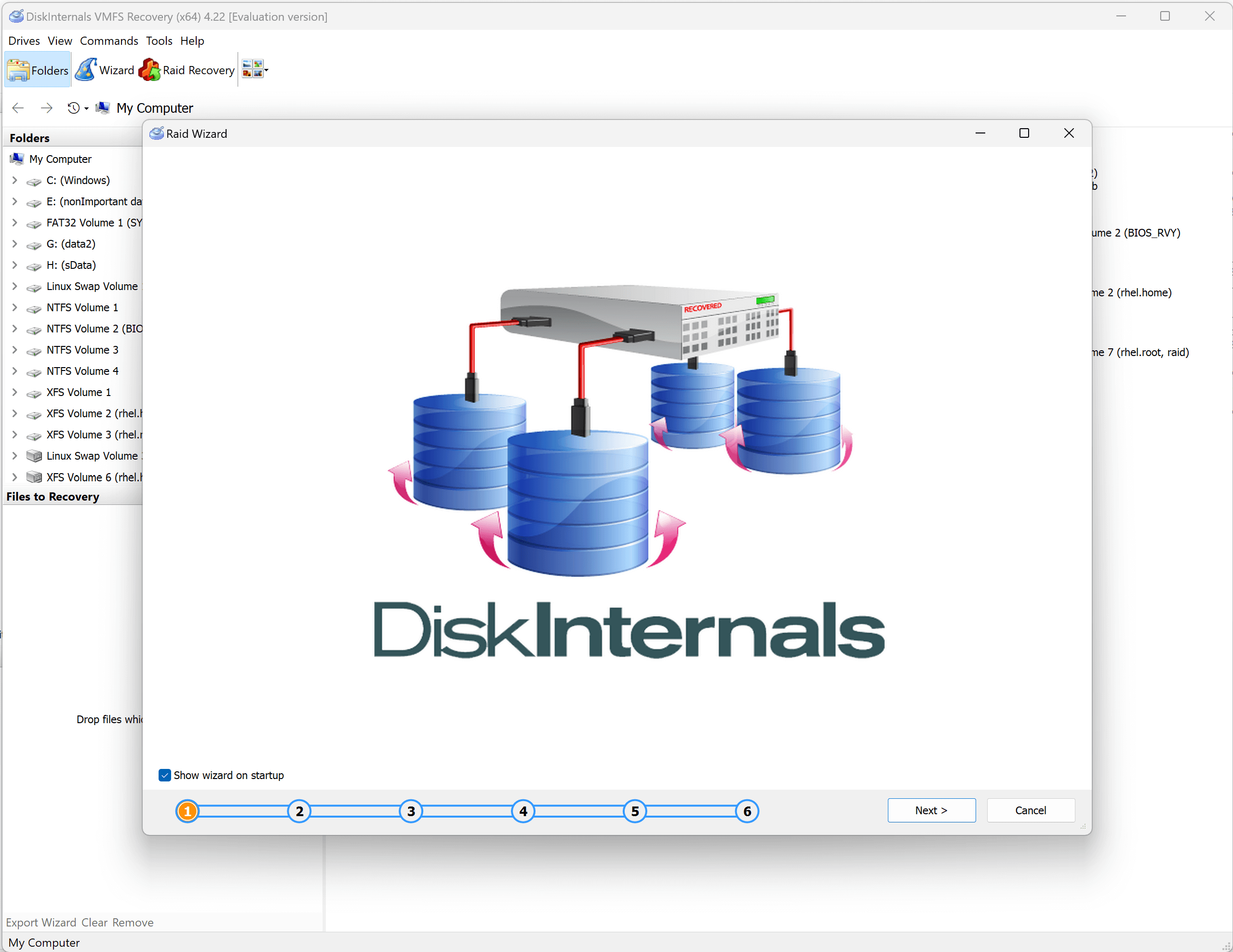 VMFS Recovery started first time default screen