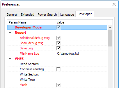 Setting up additional scan logging and debug messages